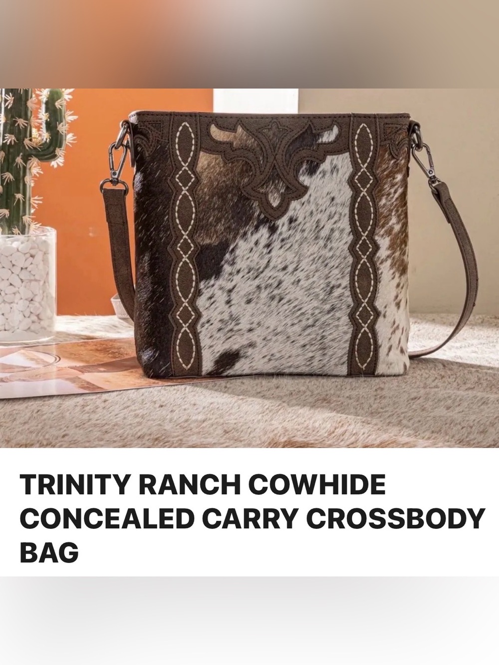 Trinity Ranch Cowhide Concealed Carry Crossbody Bag - Brown & White